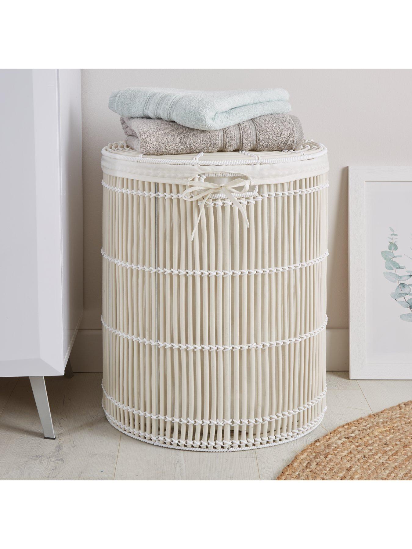 The Very Collection White Rattan Style Laundry Hamper