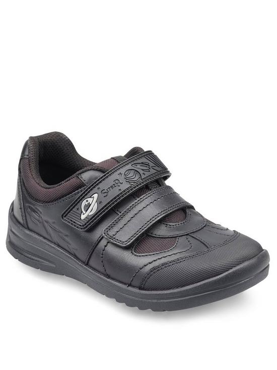 front image of start-rite-rocket-boysnbspleather-space-glow-in-the-dark-planet-school-shoes-black