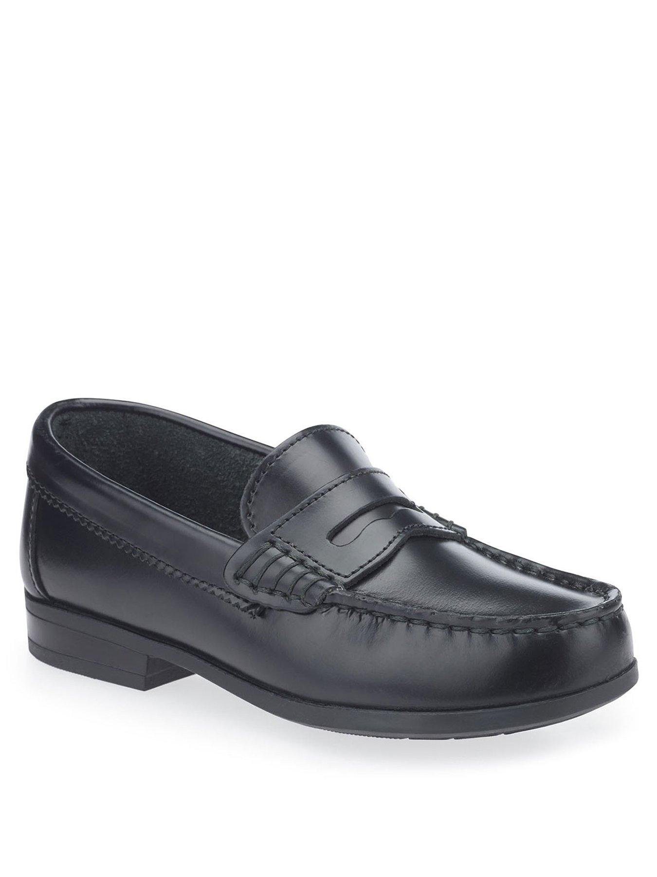 undefined Girls Penny Black Leather Loafer Slip On School Shoes - Black