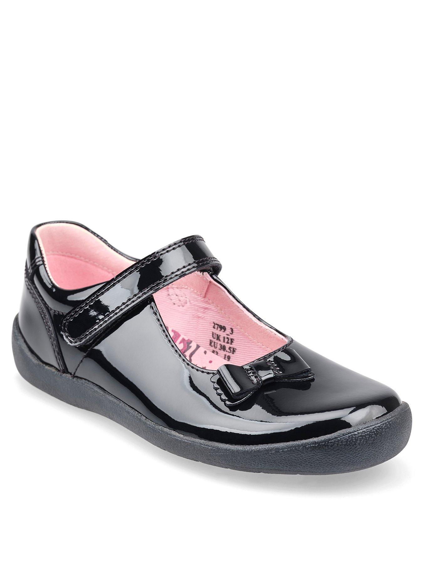 undefined Girls Giggle Patent Leather Riptape Mary Jane School Shoes - Black