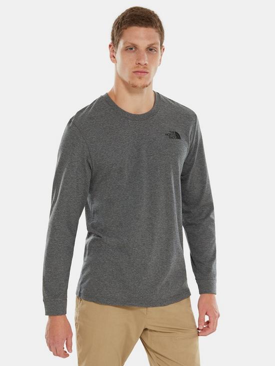 front image of the-north-face-long-sleevenbspsimple-dome-t-shirt-medium-grey-heather