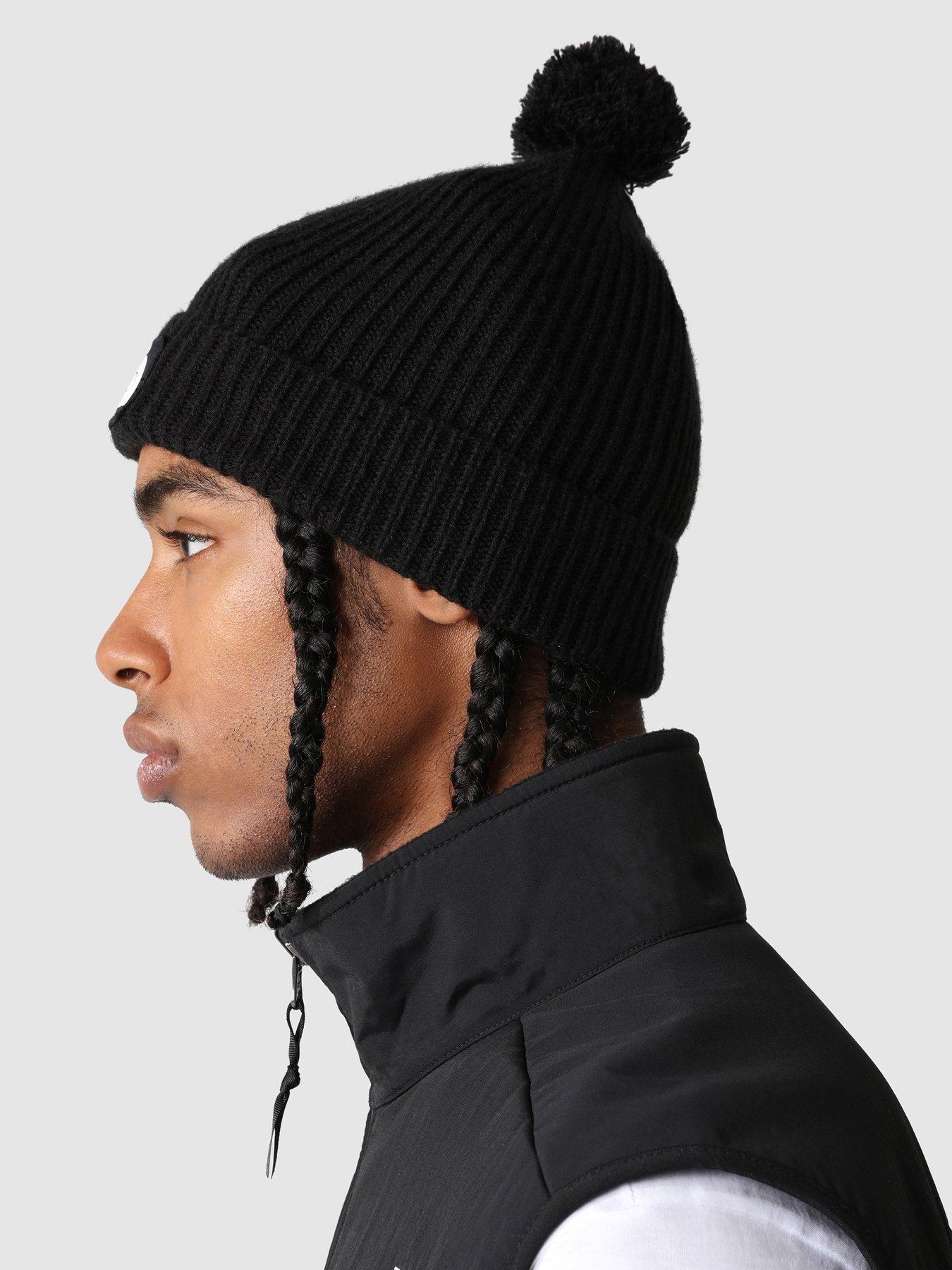  image of the-north-face-mens-logo-box-pom-beanie-black