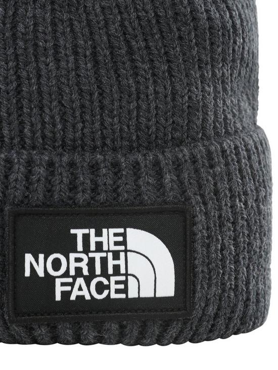 stillFront image of the-north-face-logo-box-cuffed-beanie-medium-grey-heather
