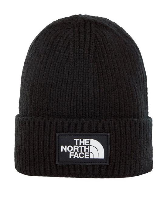 front image of the-north-face-mens-logo-box-cuffed-beanie-black