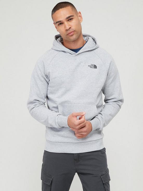 front image of the-north-face-raglan-redbox-hoodie-light-grey-heather