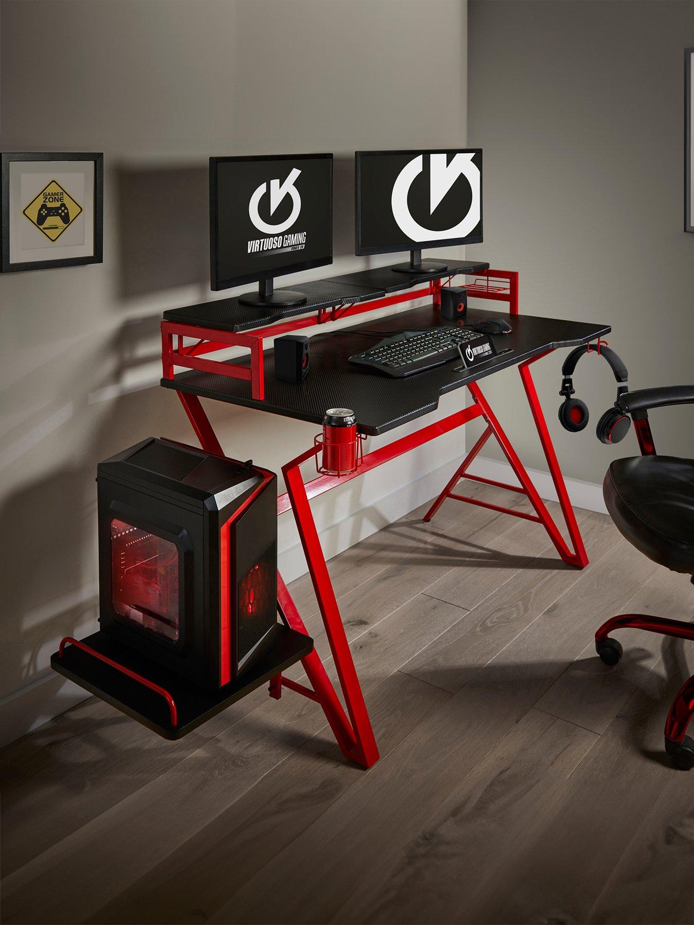 Gaming Desks  OCELOT Gaming Desk with Red/Blue Stickers & Mousepad