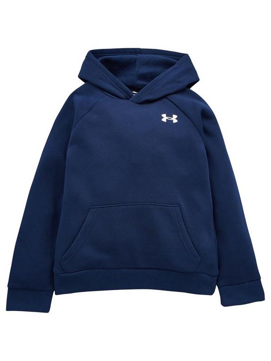 front image of under-armour-rival-cotton-hoodie-navy