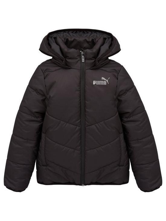 front image of puma-essentials-padded-hooded-jacket-black