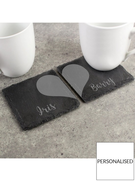 stillFront image of the-personalised-memento-company-personalised-slate-heart-coaster-set