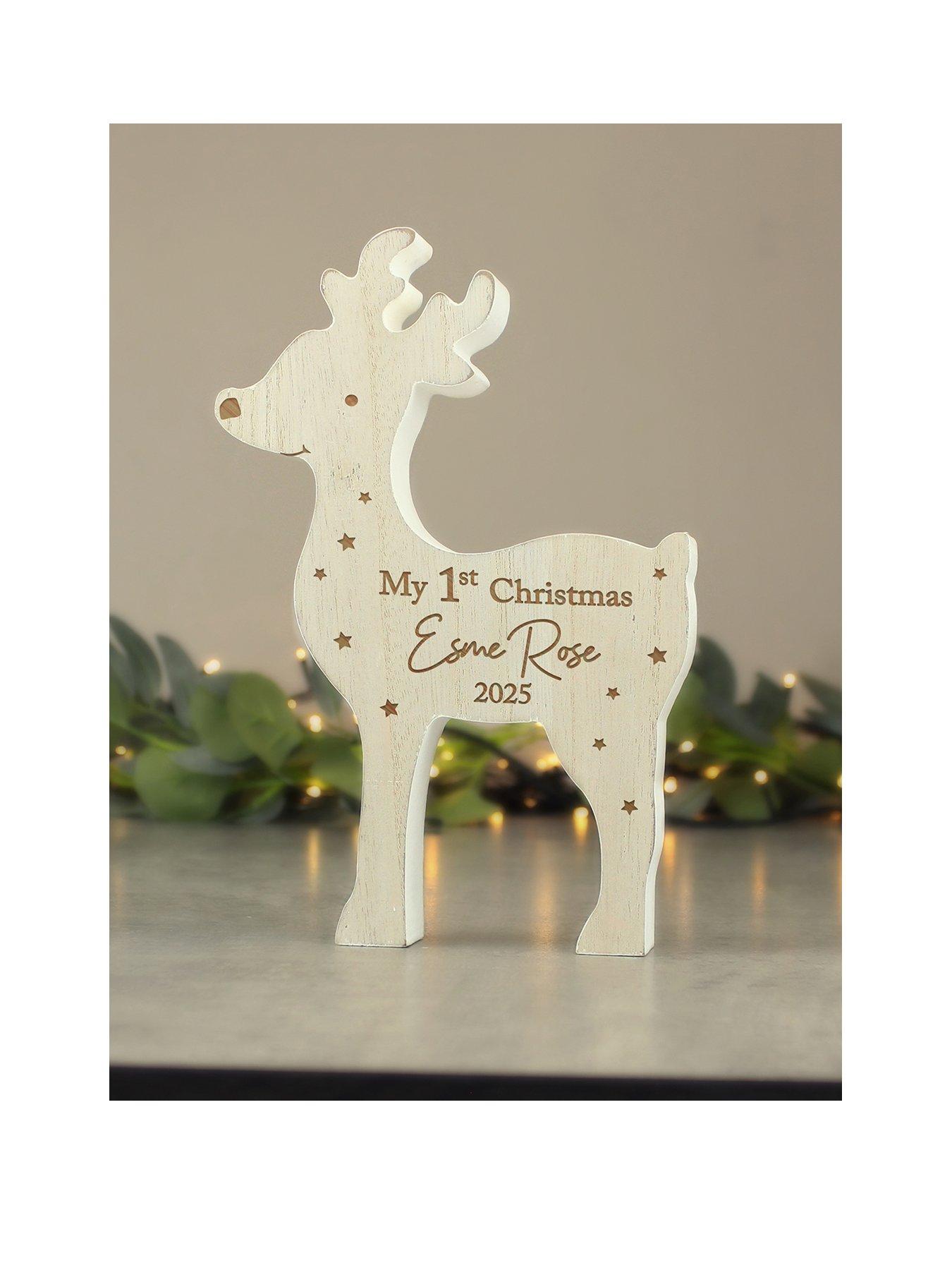 The Personalised Memento Company Personalised "My 1st Christmas 2025" Wooden Reindeer Decoration