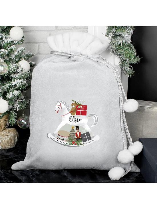 stillFront image of personalised-grey-rocking-horse-christmas-sack