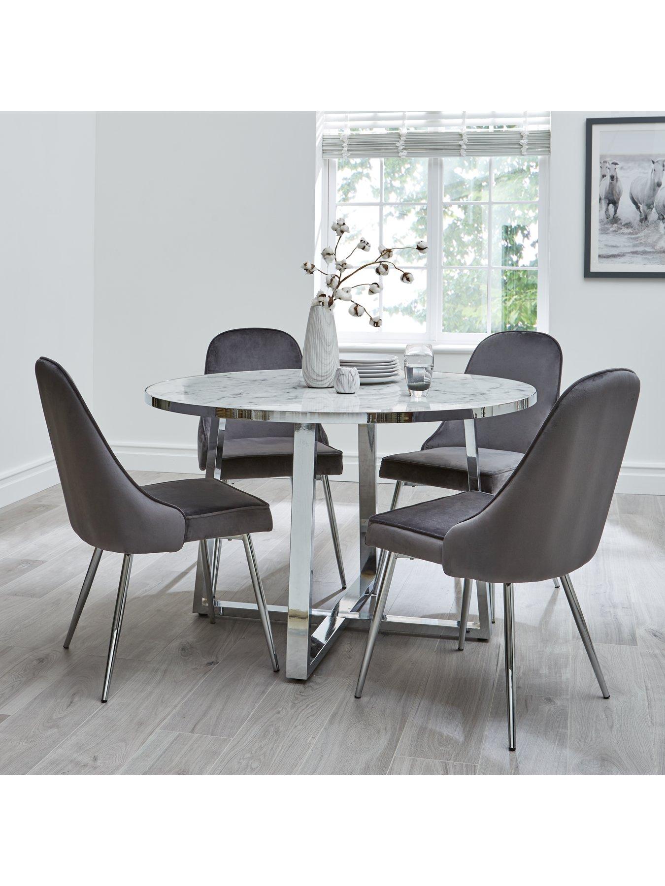  image of very-home-ivy-marble-effect-120-cmnbspcircle-dining-table-4-chairs