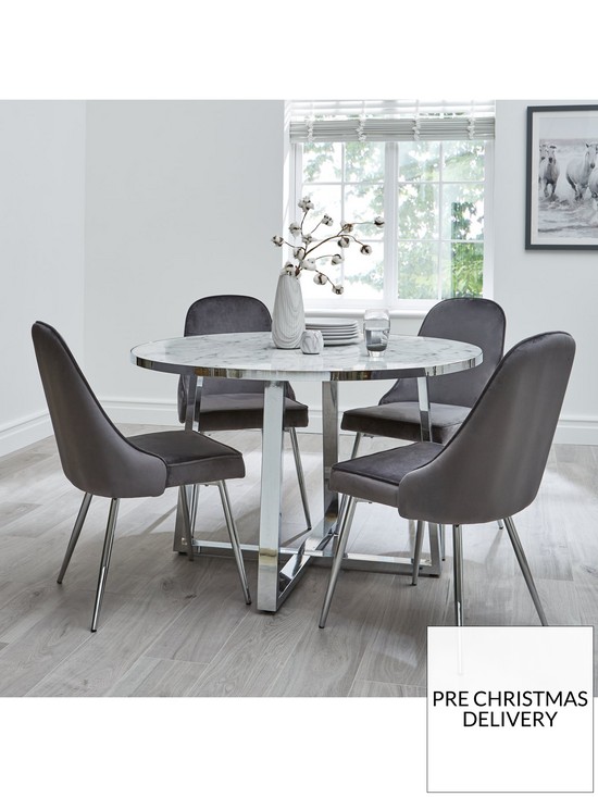 front image of ivy-marble-effect-circle-dining-table-with-4-chairs