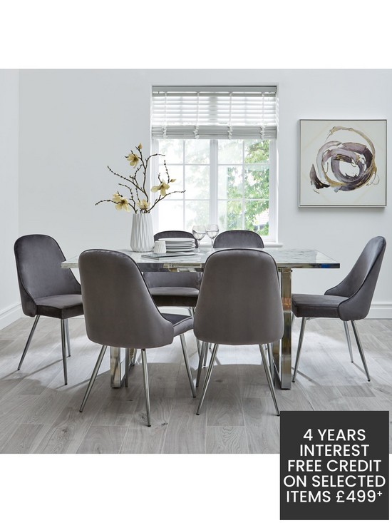 stillFront image of ivy-marble-effect-rectangle-dining-table-with-6-chairs