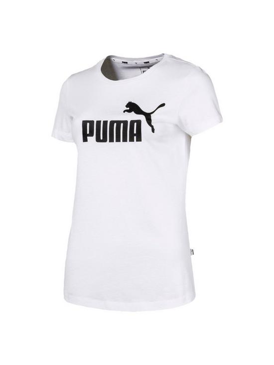 front image of puma-essential-logo-tee-white