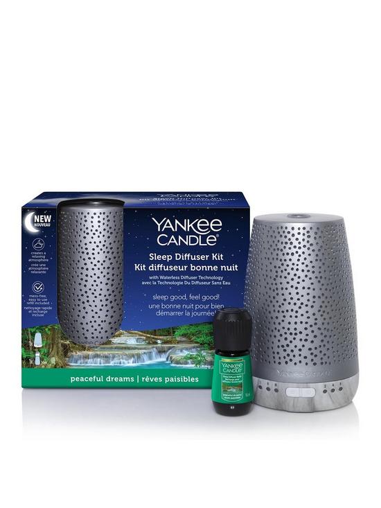 front image of yankee-candle-sleep-diffuser-starter-kit-silver