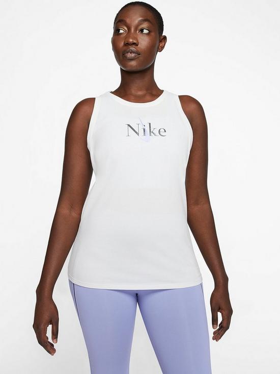 front image of nike-yoga-dri-fit-logo-tank-white