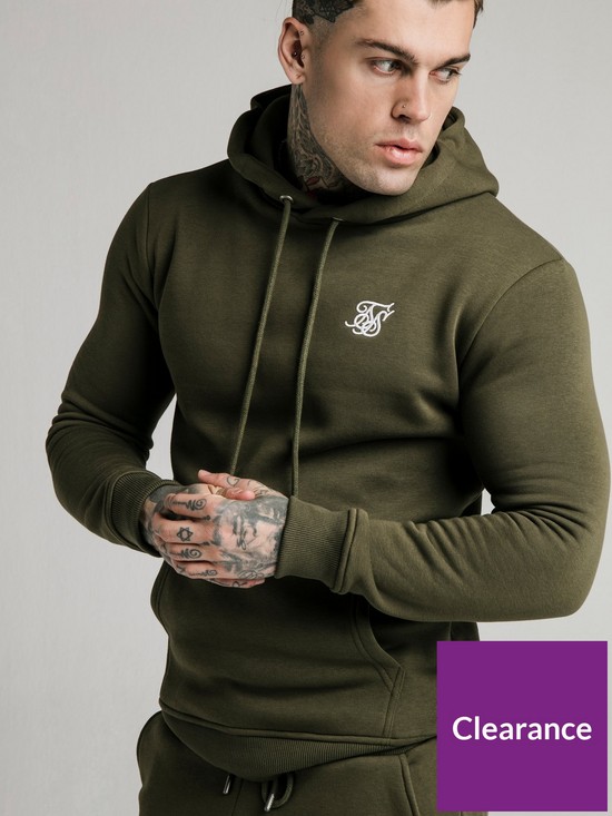 front image of sik-silk-muscle-fit-overhead-hoodie-khaki
