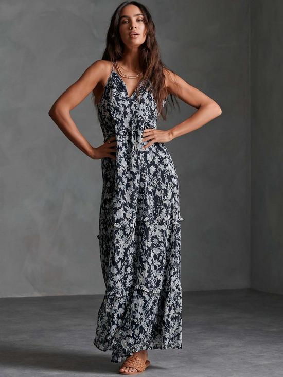 front image of superdry-margaux-maxi-dress-navy