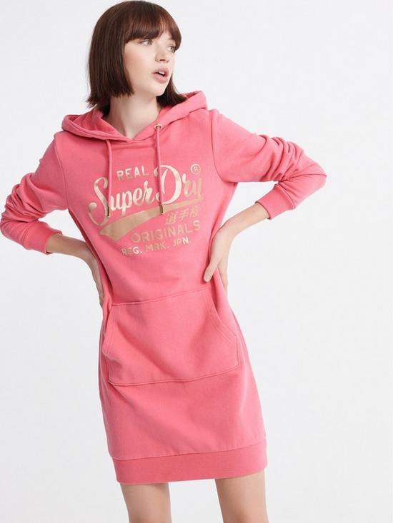 front image of superdry-core-graphic-sweat-dress-pink