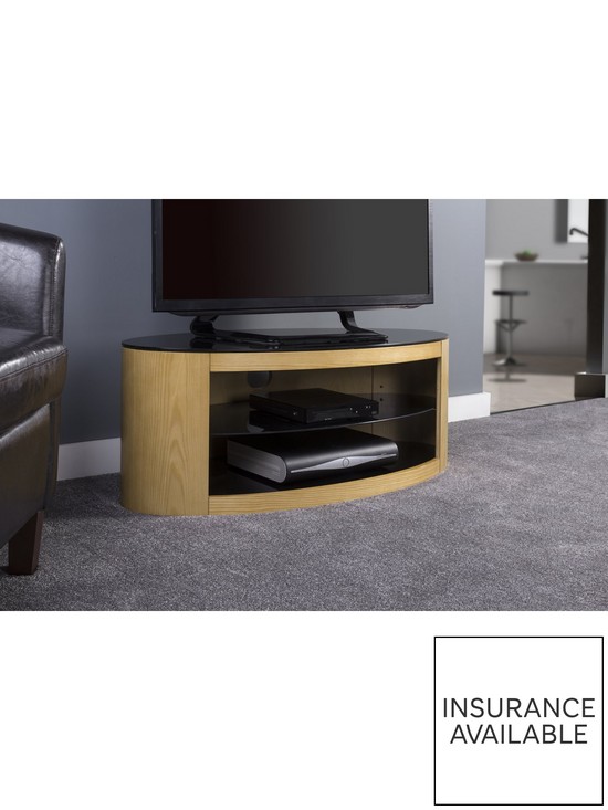 stillFront image of avf-buckingham-oval-affinity-1100nbsptv-stand-oakblack-fits-up-to-55-inch-tv
