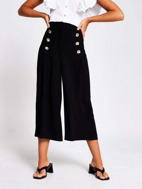 front image of river-island-button-detail-culotte-black
