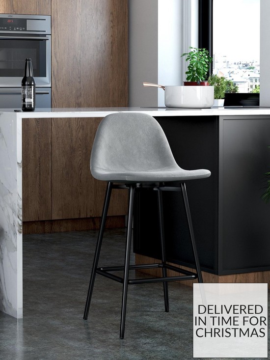 front image of dorel-home-calvin-velvet-bar-stool--grey