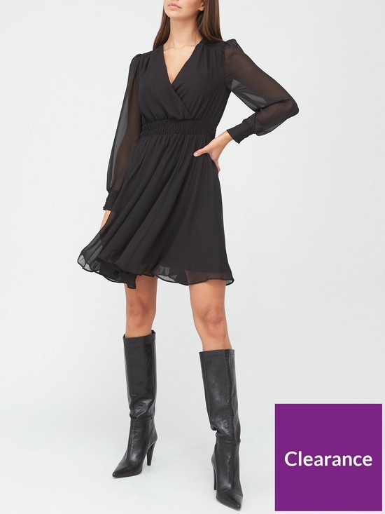 front image of v-by-very-long-sleevenbspwrap-mini-dress-black