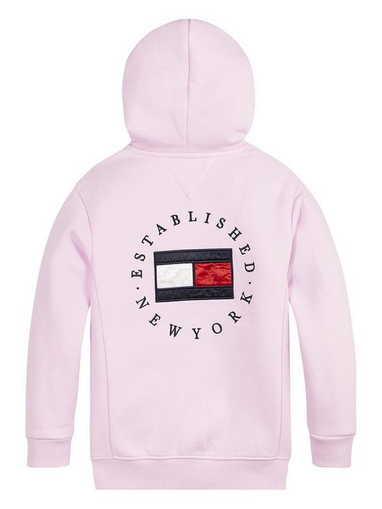 back image of tommy-hilfiger-girls-heritage-logo-zip-through-hoodie-pink