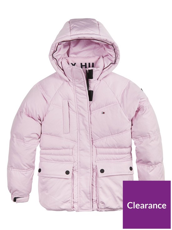 front image of tommy-hilfiger-girls-waisted-sporty-padded-coat-pink