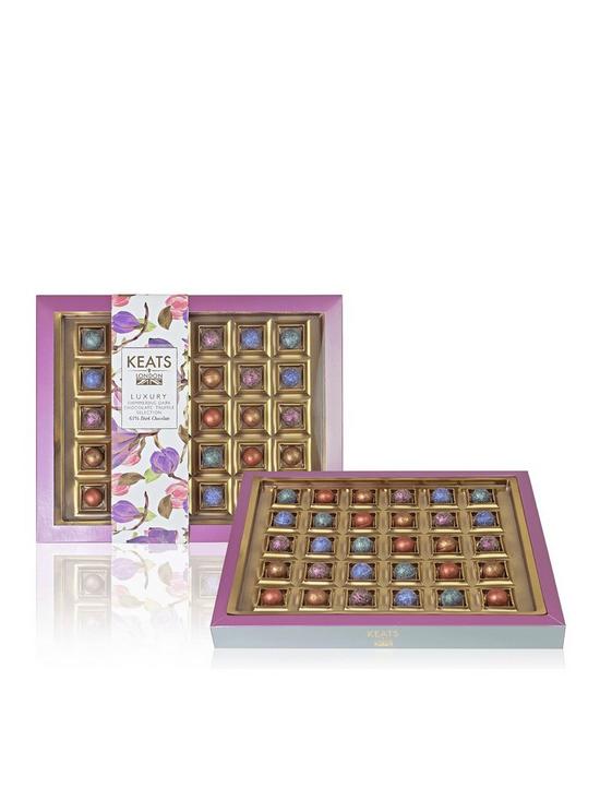 front image of keats-assortment-of-mocktail-flavoured-dark-chocolate-truffles-gift-box-30-pieces-195-grams