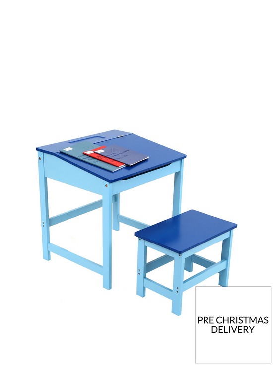 front image of premier-housewares-kids-desk-and-stool-set--blue