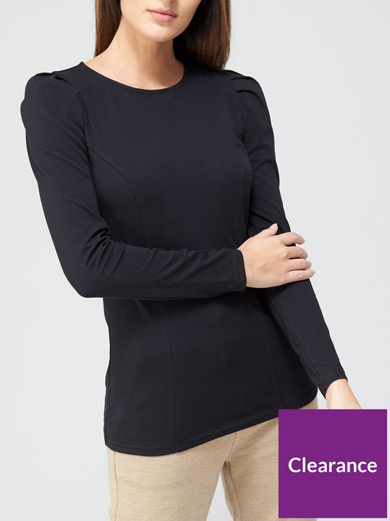 front image of v-by-very-puff-sleeve-seamed-detail-top-black