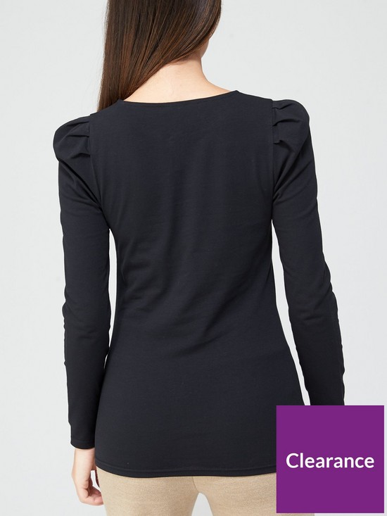 stillFront image of v-by-very-puff-sleeve-seamed-detail-top-black