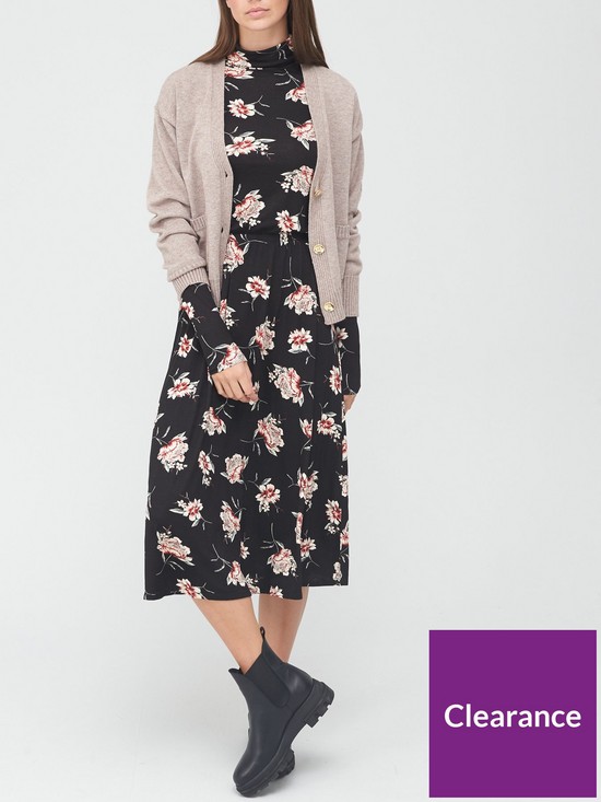 front image of v-by-very-long-sleeve-high-neck-midi-dress-floral
