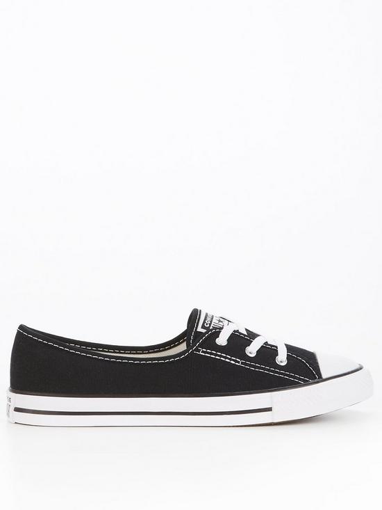 front image of converse-womens-ballet-lace-slip-trainers-blackwhite
