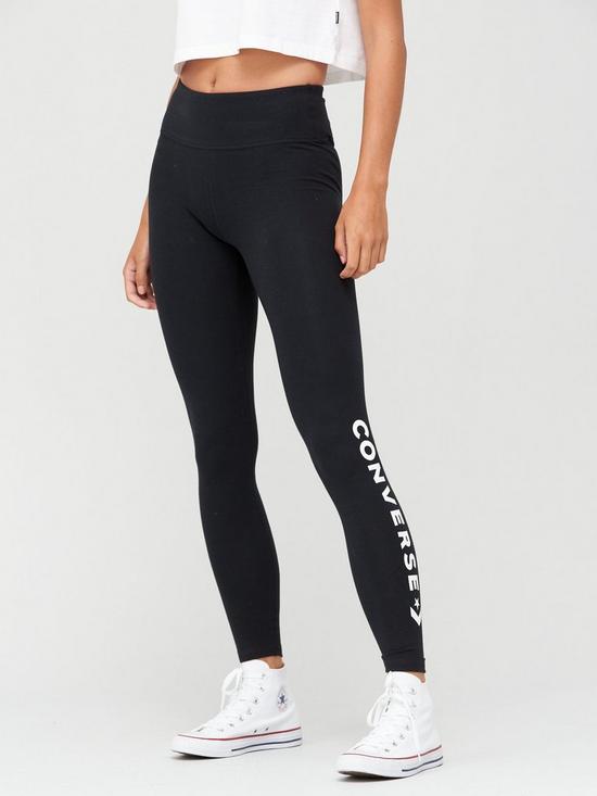 front image of converse-womens-wordmark-leggings-black