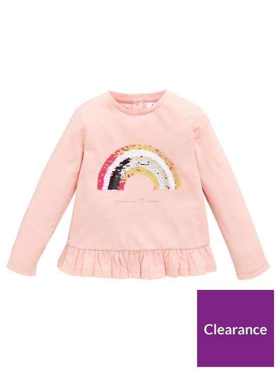 front image of v-by-very-girls-rainbow-peplum-long-sleeve-t-shirt-pink