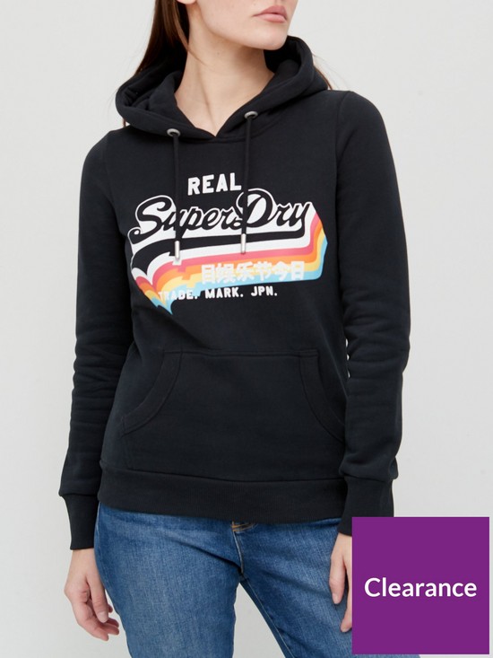 front image of superdry-vintage-logo-hoodie-navy