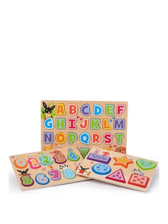 front image of bing-number-alphabet-shape-puzzle-pack-of-3