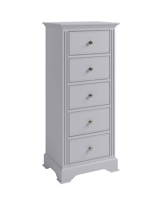 front image of k-interiors-sherwood-ready-assembled-solid-wood-5-drawer-tall-boy