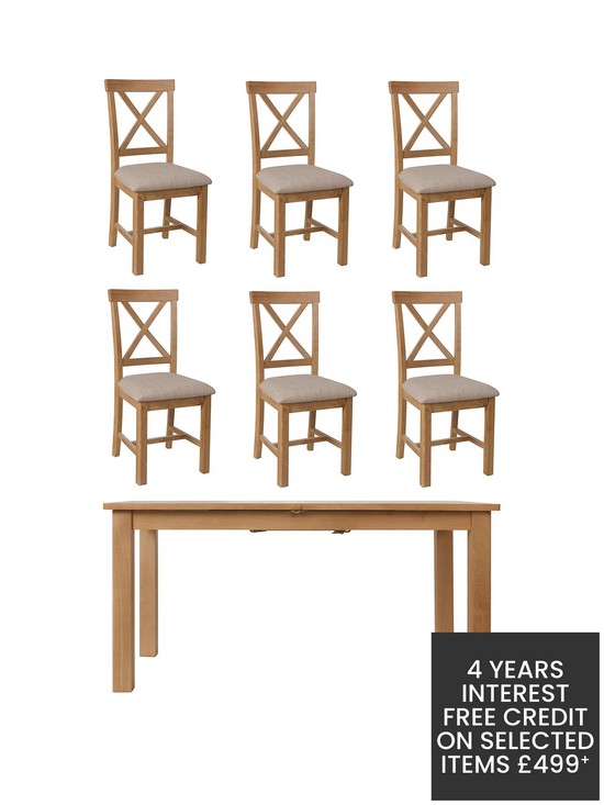 front image of k-interiors-shelton-part-assembled-solid-wood-160-200-cmnbspextending-dining-tablenbspnbsp6-chairs