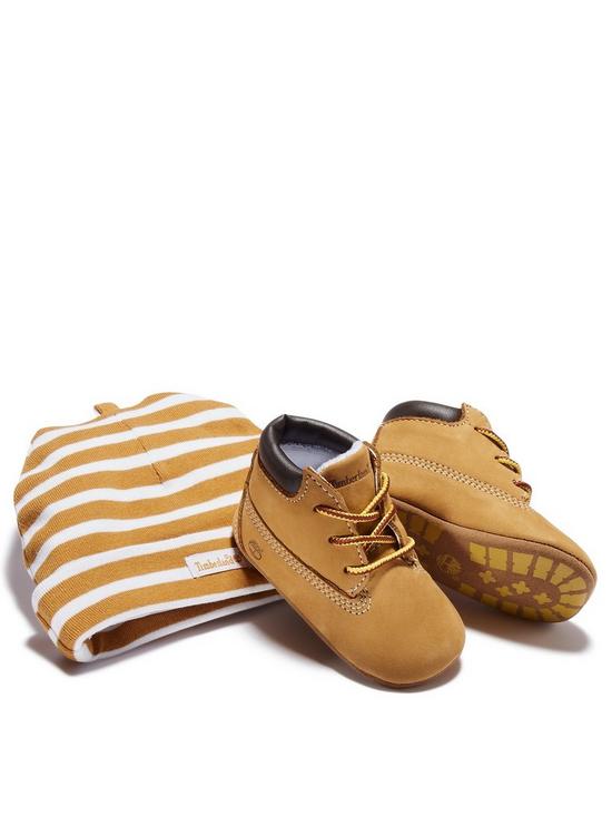 front image of timberland-baby-crib-bootie-and-hat-gift-set
