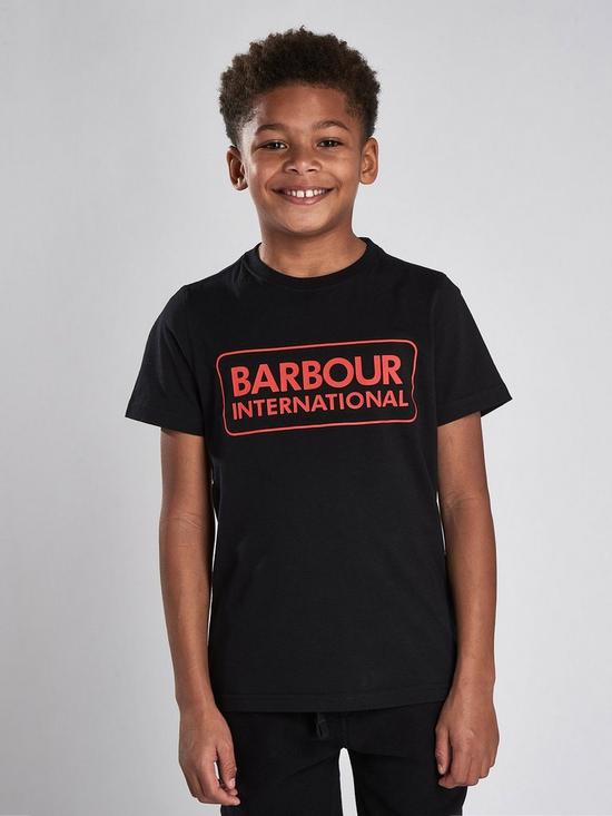 stillFront image of barbour-international-boys-essential-logo-t-shirt-black