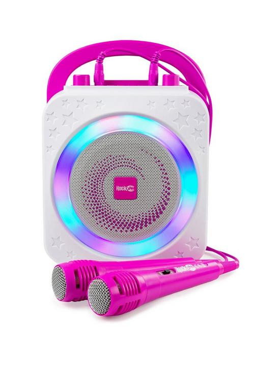 front image of rockjam-the-rockjam-rechargeable-party-karaoke-machine-with-bluetooth-10watt-speaker-amp-two-microphones