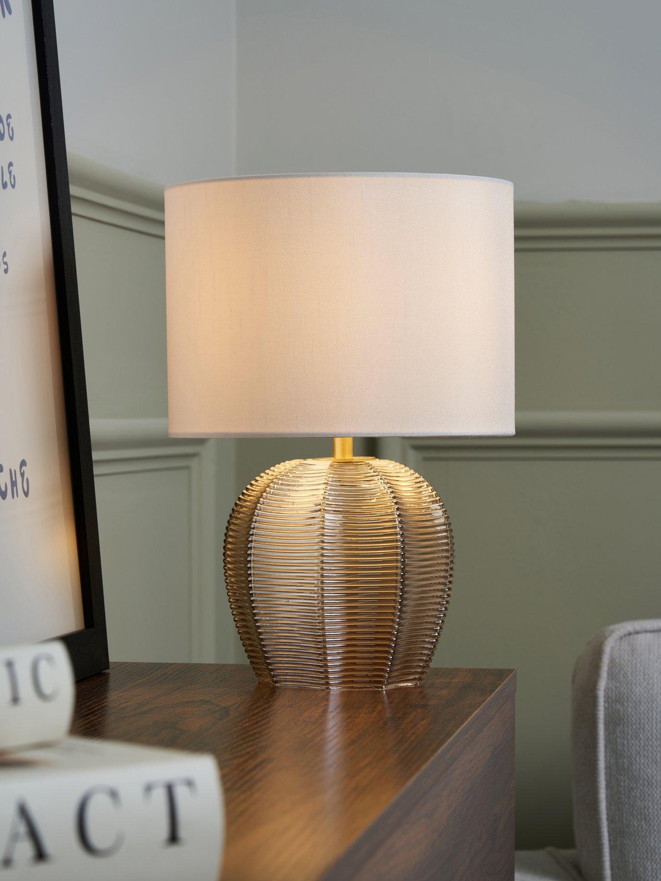 The Very Collection Reign Herringbone Glass Table Lamp in Champagne