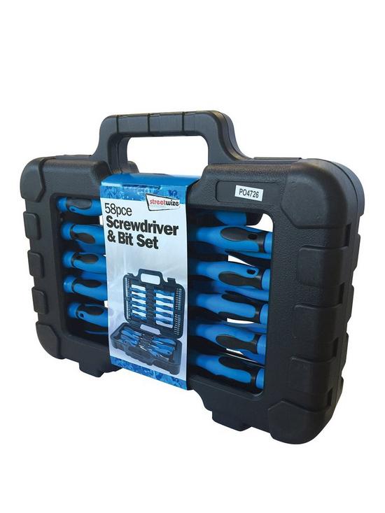 front image of streetwize-accessories-58-pce-screwdriver-and-bit-set-in-case