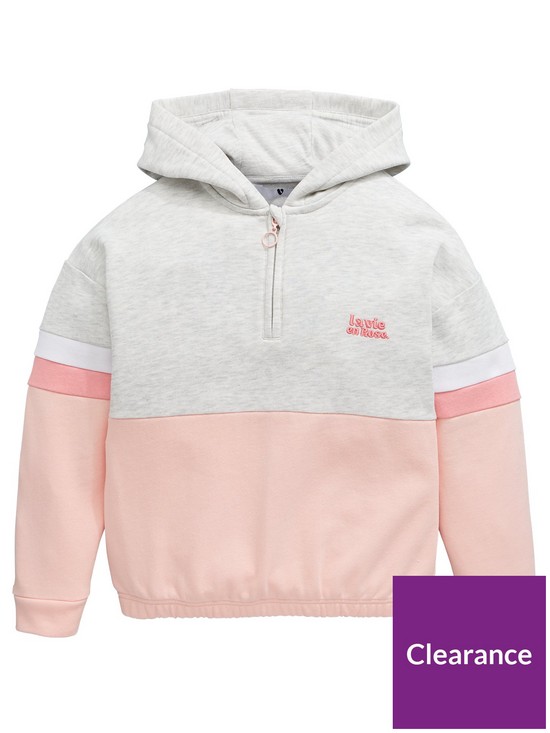 front image of v-by-very-girls-half-zip-cut-and-sew-hoodie-grey-pink