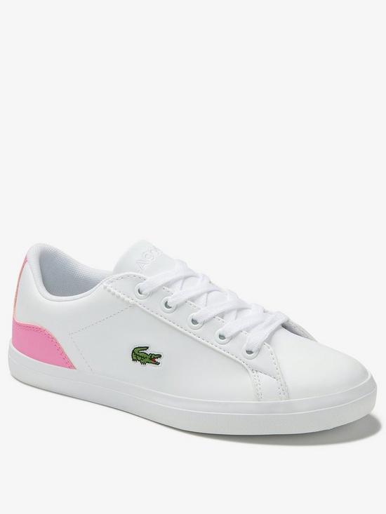 front image of lacoste-girls-lerond-0120-trainer-white-pink