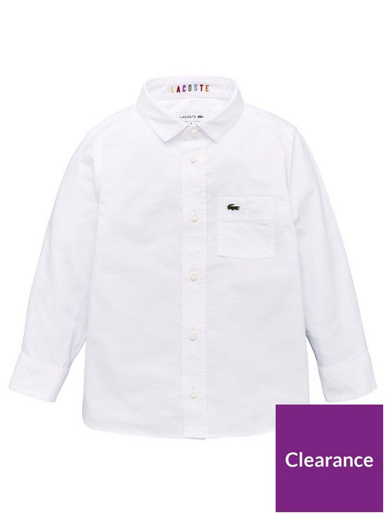 front image of lacoste-boys-classic-oxford-shirt-white